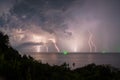 Lightning in the sea during the night storm Royalty Free Stock Photo