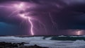 lightning in the sea A powerful and destructive tornado over the sea, with multiple lightning bolts striking around it. Royalty Free Stock Photo