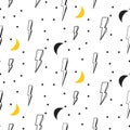 Lightning seamless pattern. Black and white hipster pop art background.