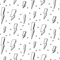 Lightning seamless pattern. Black and white hipster pop art background.