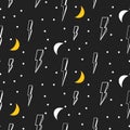 Lightning seamless pattern. Black and white hipster pop art background.