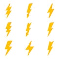 Lightning set. Flat Yellow Lightning or Thunderbolt Collection Royalty Free Stock Photo