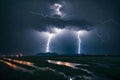 lightning in the sky over field