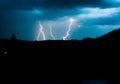 Lightning on the sky during summer storm Royalty Free Stock Photo