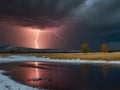 Lightning in the sky during a thunderstorm with dark clouds Royalty Free Stock Photo