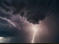 Lightning in the sky during a thunderstorm with dark clouds Royalty Free Stock Photo