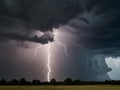 Lightning in the sky during a thunderstorm with dark clouds Royalty Free Stock Photo