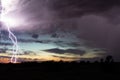 Lightning storm background with sunset sky and clouds. Royalty Free Stock Photo