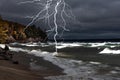 Lightning storm on beach at Pictured Rocks National Lakeshore Royalty Free Stock Photo