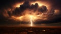 a lightning storm with dramatic clouds over a desert area - generative AI