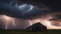 lightning in the storm _A dramatic scene of a religious and scientific apocalyptic background, with a dark sky, lightning, Royalty Free Stock Photo