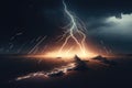 lightning storm lighting up the night sky, with bolts of lightning striking the ground and illuminating the surroundings Royalty Free Stock Photo