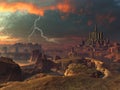 Lightning Storm over Ancient Alien City Landscape