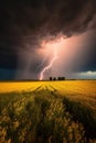 Lightning storm and lightning over a cereal field. Royalty Free Stock Photo