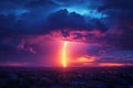 Lightning storm over city in purple light Royalty Free Stock Photo