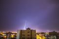 Lightning storm over city in purple light in jeddah al marwah Royalty Free Stock Photo