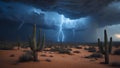 Dramatic Desert Storm: Lightning Strikes Across the Arizona Landscape Royalty Free Stock Photo