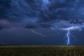 Lightning storm over field in Oklahoma Royalty Free Stock Photo