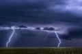 Lightning storm over field in Oklahoma Royalty Free Stock Photo