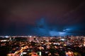 Lightning Storm Over Ribeirao Preto City in Brazil. Thunder blue light on a summer night concept image