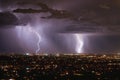 Lightning storm over Tucson, Arizona during monsoon season. Royalty Free Stock Photo