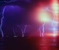 Lightning storm in the sea Royalty Free Stock Photo