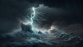 Lightning storm at sea, with a powerful and dangerous presence and a sense of raw energy and power. Generative AI Royalty Free Stock Photo