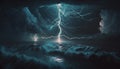 Lightning storm at sea, with a powerful and dangerous presence and a sense of raw energy and power. Generative AI Royalty Free Stock Photo
