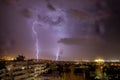 Lightning storm strikes the city of Thessaloniki, Greece Royalty Free Stock Photo