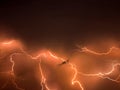 Lightning storm, thunderstorm flash over the night sky. stormy weather