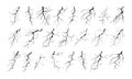 Lightning strike bolt silhouettes vector illustration set.