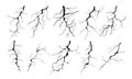 Lightning strike bolt silhouettes vector illustration set.