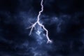 A lightning strike on a cloudy dramatic stormy sky. Royalty Free Stock Photo