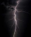 Lightning strike on the dark cloudy sky. Night thunder-storm Royalty Free Stock Photo