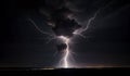 Lightning strike on the dark cloudy sky. Night thunder-storm Royalty Free Stock Photo