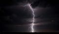 Lightning strike on the dark cloudy sky. Night thunder-storm Royalty Free Stock Photo