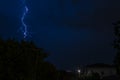 Lightning strike in the night in a small village in Greece