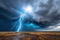 Lightning Strike Over a Dry Grassy Field Royalty Free Stock Photo