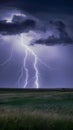 Lightning strike on prairie horizon during electrifying storm scene Royalty Free Stock Photo