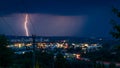 Lightning strike in the rain at night over City Zalaegerszeg Royalty Free Stock Photo