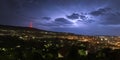 Lightning strikes down over the city Royalty Free Stock Photo