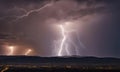 Lightning strikes on the horizon in the night sky