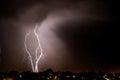Lightning strikes at night during a severe thunderstorm over the city of Mendoza, Argentina. Royalty Free Stock Photo