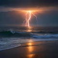Lightning strikes in the night sky - ai generated image