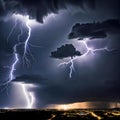 Lightning strikes in the night sky - ai generated image