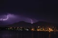 Lightning strikes over city of Ioannina, Epirus, Greece Royalty Free Stock Photo