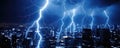 Lightning strikes over night cityscape Royalty Free Stock Photo