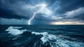 Lightning Strikes Over a Stormy Ocean Royalty Free Stock Photo