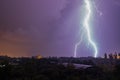 Lightning strikes during thunderstorm over the city Royalty Free Stock Photo