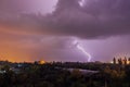 Lightning strikes during thunderstorm over the city Royalty Free Stock Photo